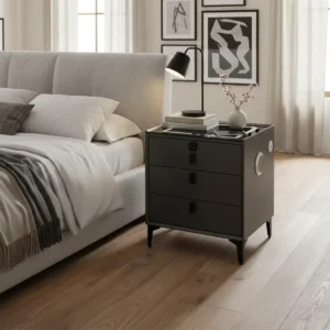 mesa de luz smart 3 cajones apertura huella, luz, parlantes y cargador